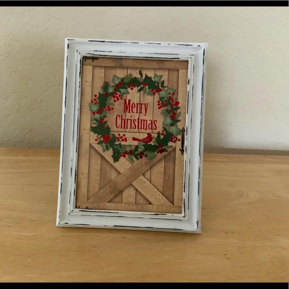 Farmhouse Rustic door Merry Christmas picture 5x7 w/frame